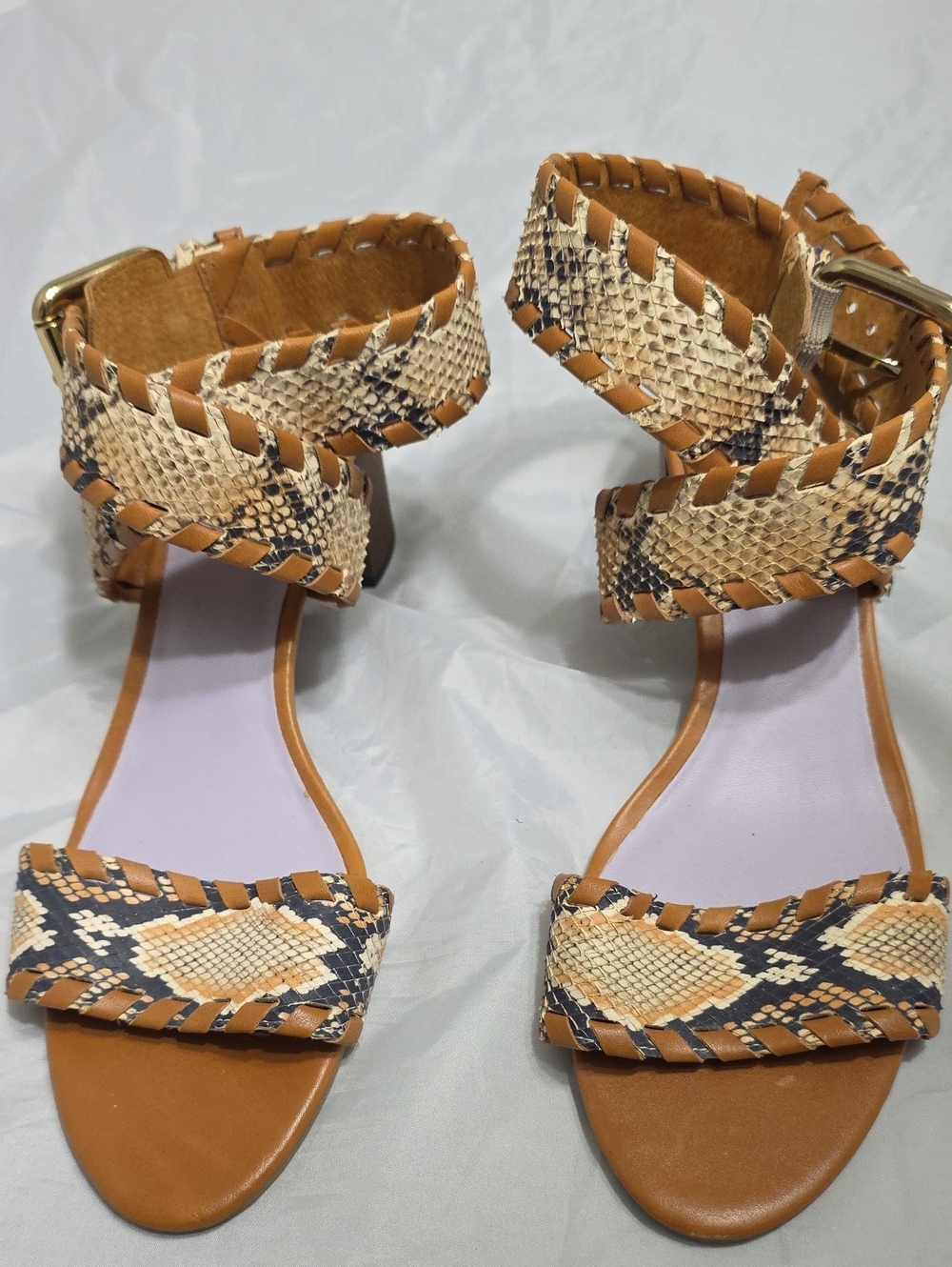 Johnston & Murphy Tan Snakeskin Woven Ankle-Strap Sandals 8M